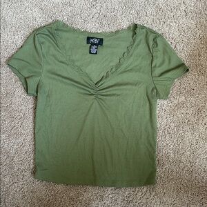 Green V-Neck Short Sleeve Top